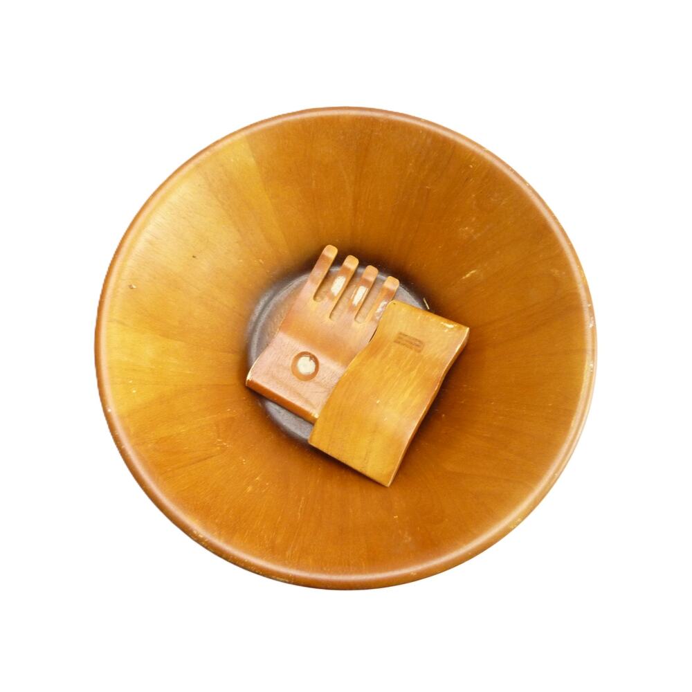 XL 16" Clay Art Wood Salad Bowl | Hand-Turned Thailand 2005 | Dough Bowl